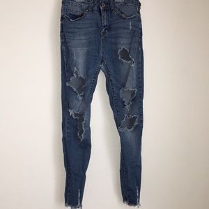 High rise ripped jeans
